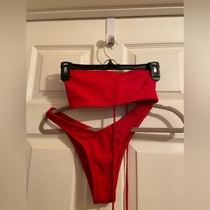 Red Ribbed Bikini Set